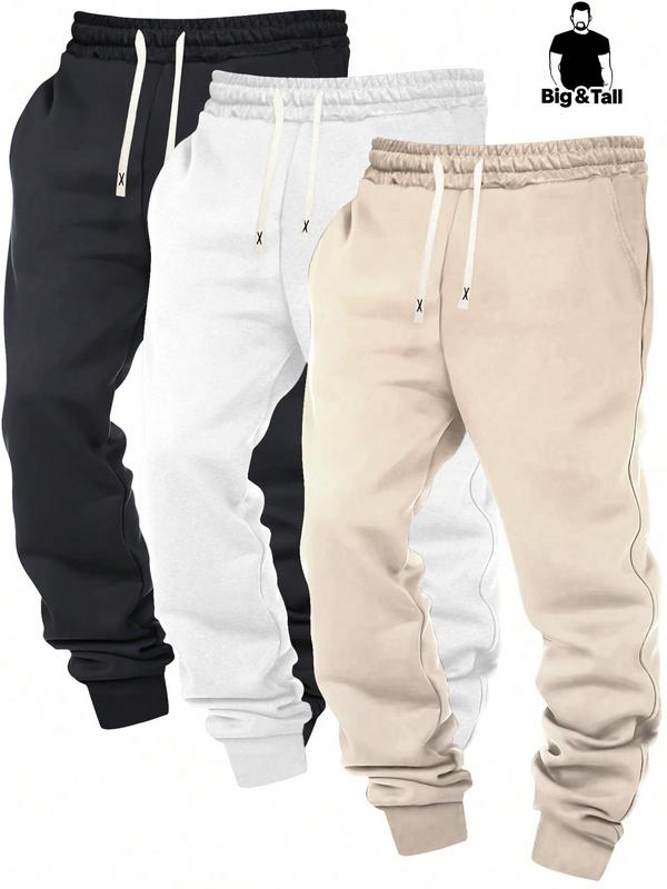  Men's Solid Drawstring Waist Sweatpants, Casual Comfy Pocket Jogger Pants for Daily Wear, Men's Trousers for Fall & Winter