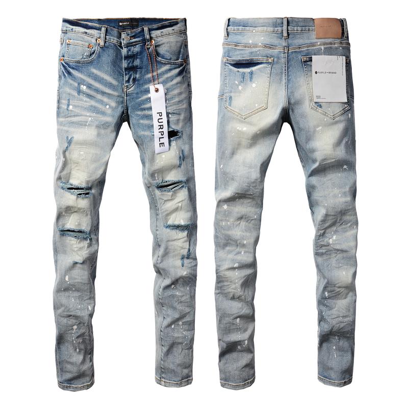 Purple-brand Men's Jeans Slim Fit Stretch Jeans Baggy Ripped Straight Skinny Denim Pants for Men Fashionable Biker Motocycle Holes Pants 2024