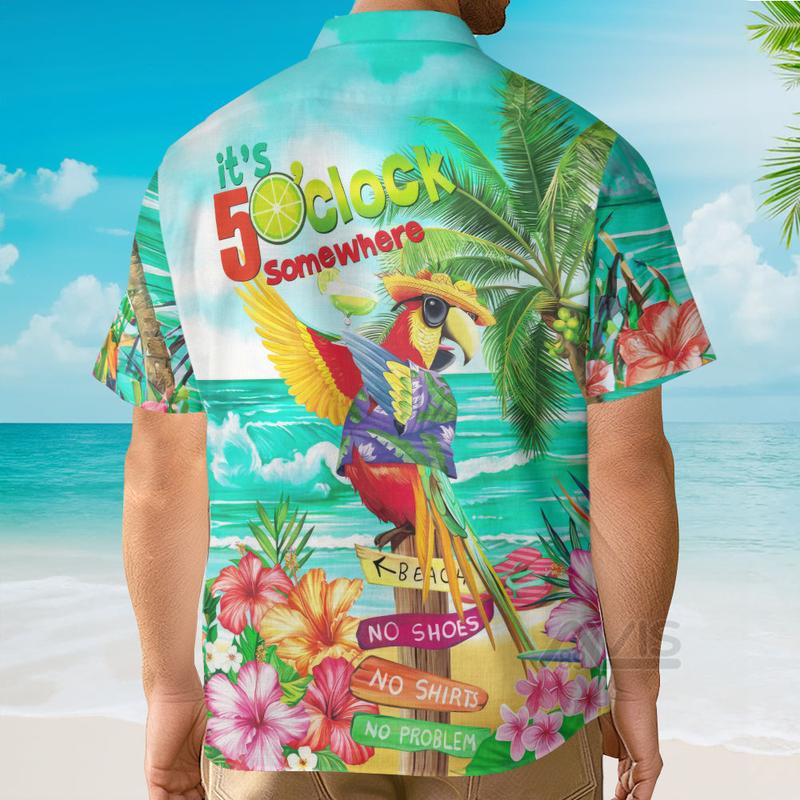 It's 5 O'Clock Somewhere Tropical Parrot Light Green - Hawaiian Shirt