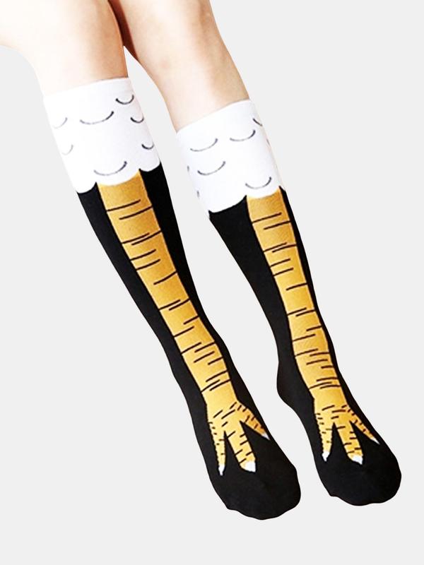 Men's Trendy Animal Print Over The Calf Socks As Leg Warmer, Cute Chicken Feet Design Knit Crew Socks, Soft Comfy Breathable Socks for Daily Wear, Summer Wear 2024, Socks for Men, Birthday Wear