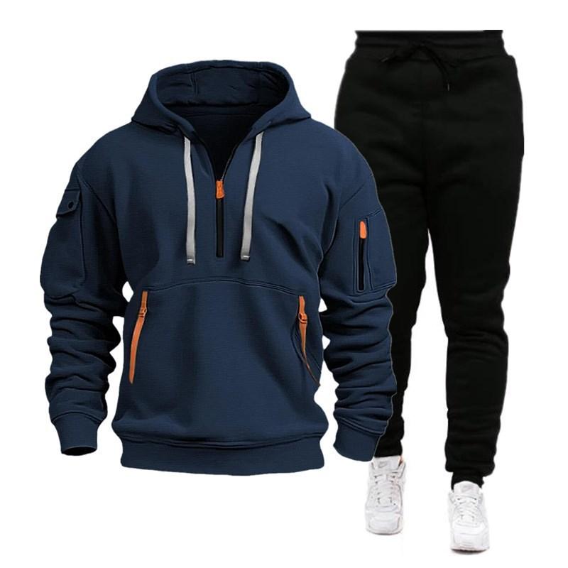 Sports Sweater Suit Men's Multi-Pocket Zipper Hooded Sweatshirt Sportswear Suit Sweatpants Light Board