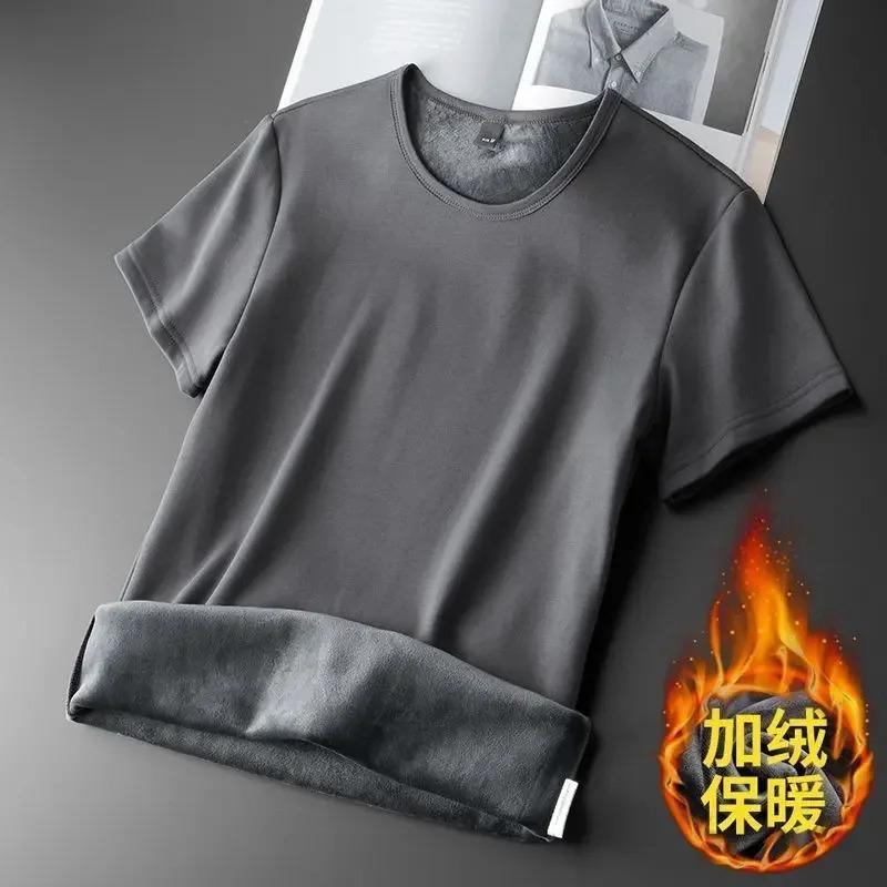 Men thermal underwear tops fleece thicken short sleeve T-shirt keep warm tees O-neck solid bottoms thermal pullovers