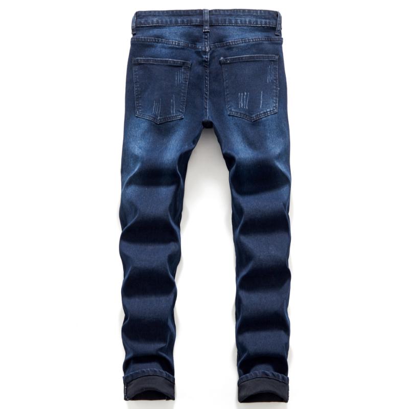 Stretch Denim Men's Casual Jeans, Street Style Skull Embroidery Pants Menswear Spandex