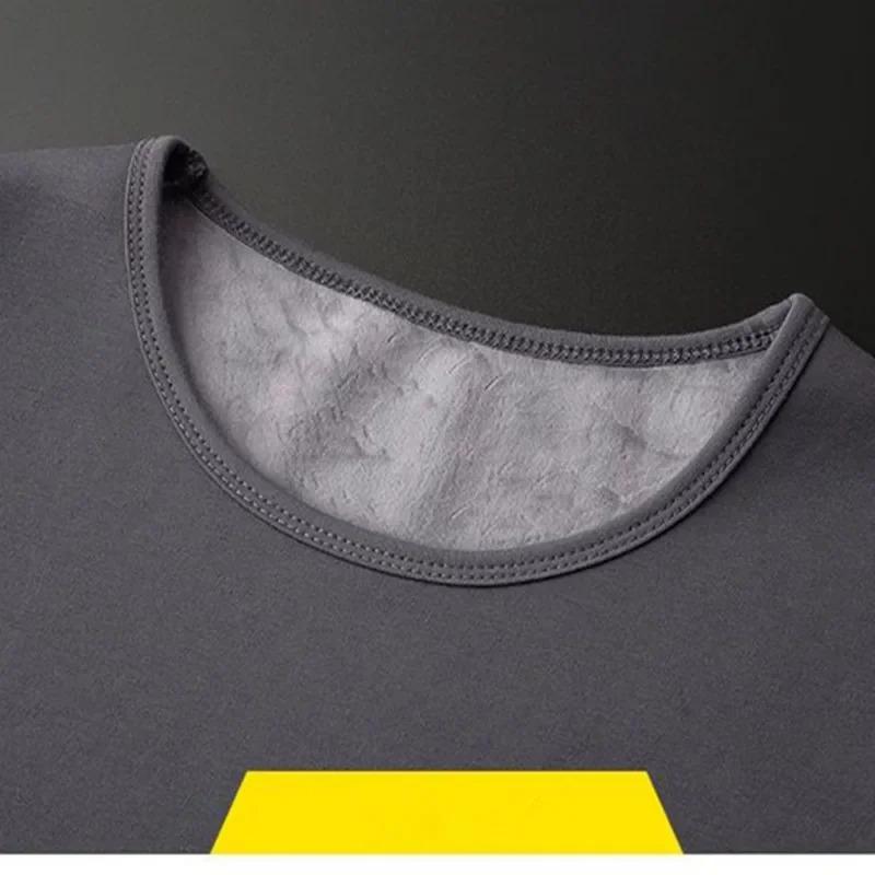 Men thermal underwear tops fleece thicken short sleeve T-shirt keep warm tees O-neck solid bottoms thermal pullovers