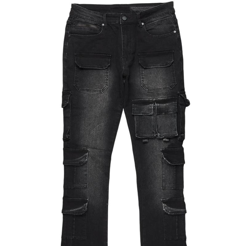 Valery Black Stacked Flared Cargo Jean