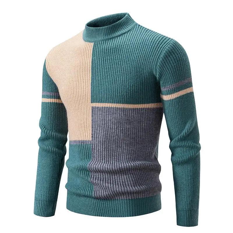 Autumn Winter O Neck Pullovers Men Patchwork Casual Knit Sweater Fashion Youthful Vitality Knitted Warm Pullover Man Y2K Sweater