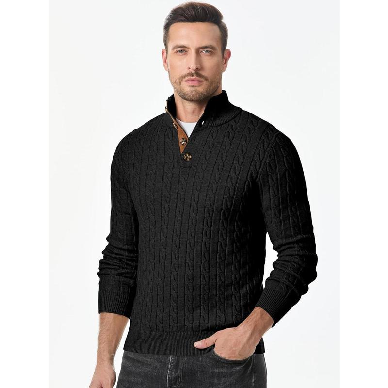 Jmierr Men's Twisted Knitted Pullover Sweater Casual Long Sleeve Stand Collar Button Knitted Sweater