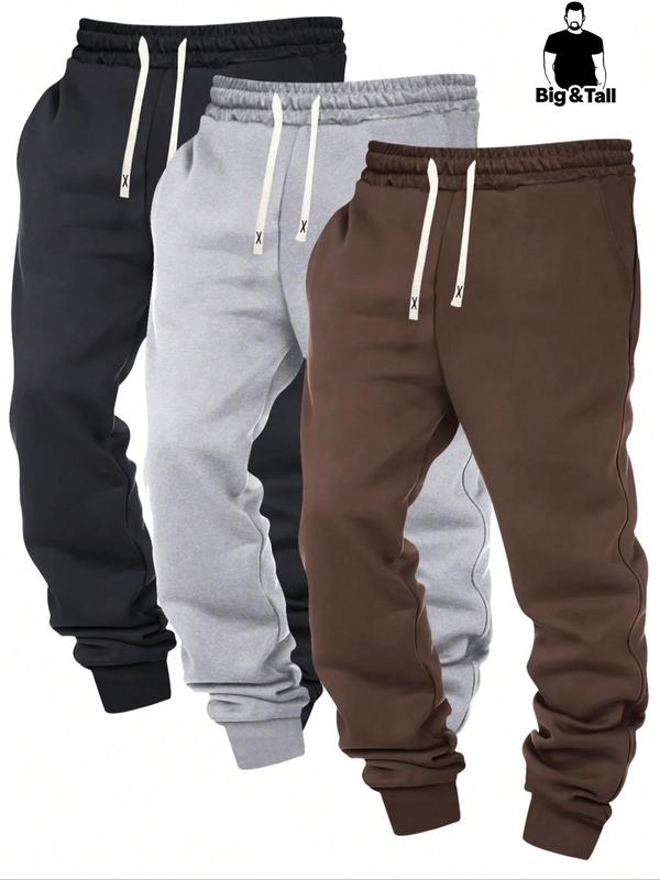  Men's Solid Drawstring Waist Sweatpants, Casual Comfy Pocket Jogger Pants for Daily Wear, Men's Trousers for Fall & Winter