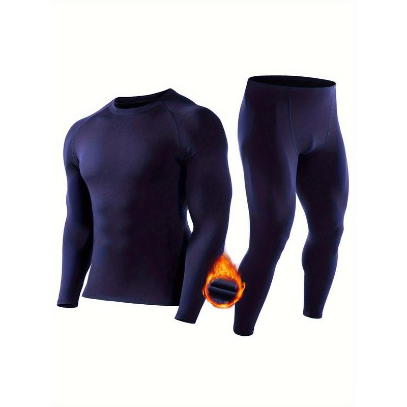 Men's Slim Fit Thermal Underwear Set: Warm, Stretchy & Durable – Ultimate Comfort for Winter Sports and Casual Weekend, Solid color, polyester