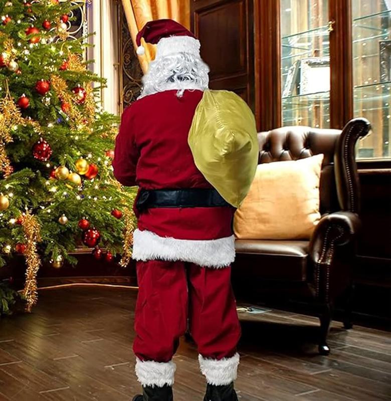 Gardentime Deluxe Santa Claus Costume for Men – 10-Piece Red Velvet Outfit for Christmas, Holiday Party, & Role Play