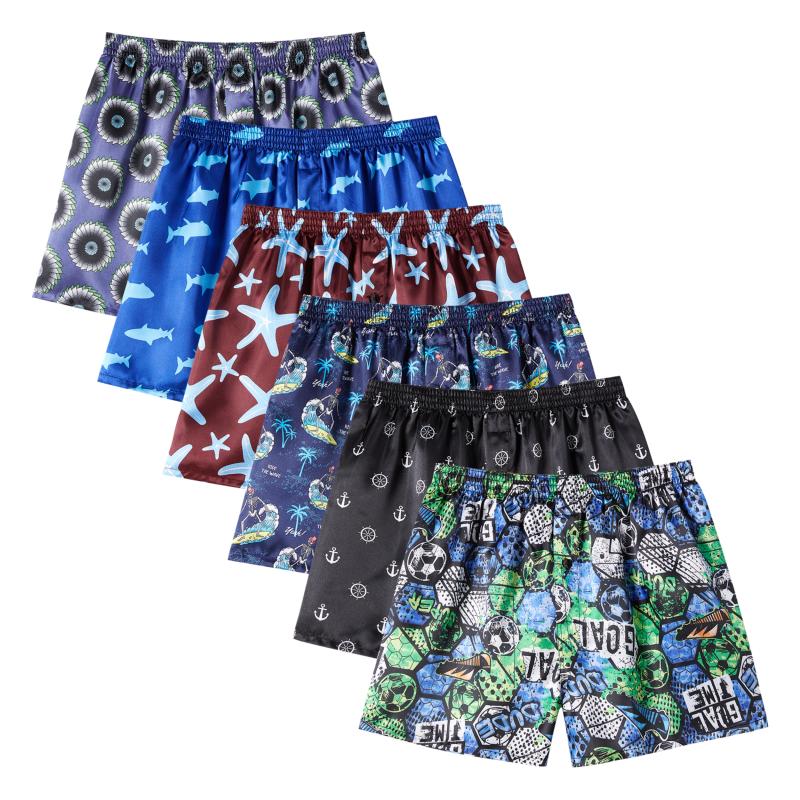 6pcs Mens Satin Boxer Shorts Pack, Silk Feeling Sleep Shorts Underwear with Button Fly, Silky Pajama Bottoms for Men