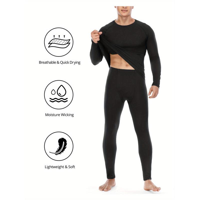 Men's Slim Fit Thermal Underwear Set: Warm, Stretchy & Durable – Ultimate Comfort for Winter Sports and Casual Weekend, Solid color, polyester