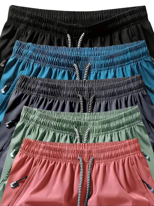 Men's Solid Drawstring Waist Beach Shorts, Quick Drying Zipper Pocket Shorts, Loose Casual Breathable Shorts for Summer, Shorts for Men, Men's Shorts for Beach Vacation