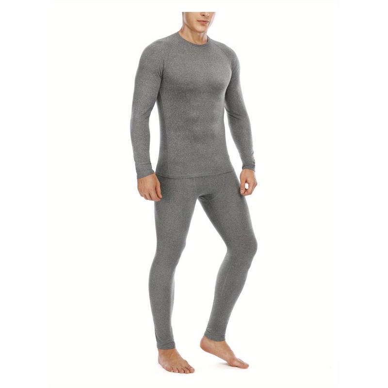 Men's Slim Fit Thermal Underwear Set: Warm, Stretchy & Durable – Ultimate Comfort for Winter Sports and Casual Weekend, Solid color, polyester