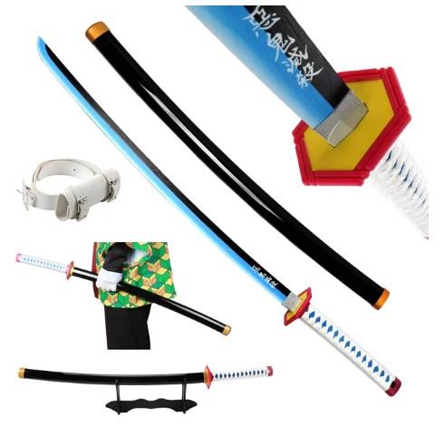 41 inch Demon Slayer Samurai Katana Sword With Belt And Holder Tanjiro Cosplay Props Decoration