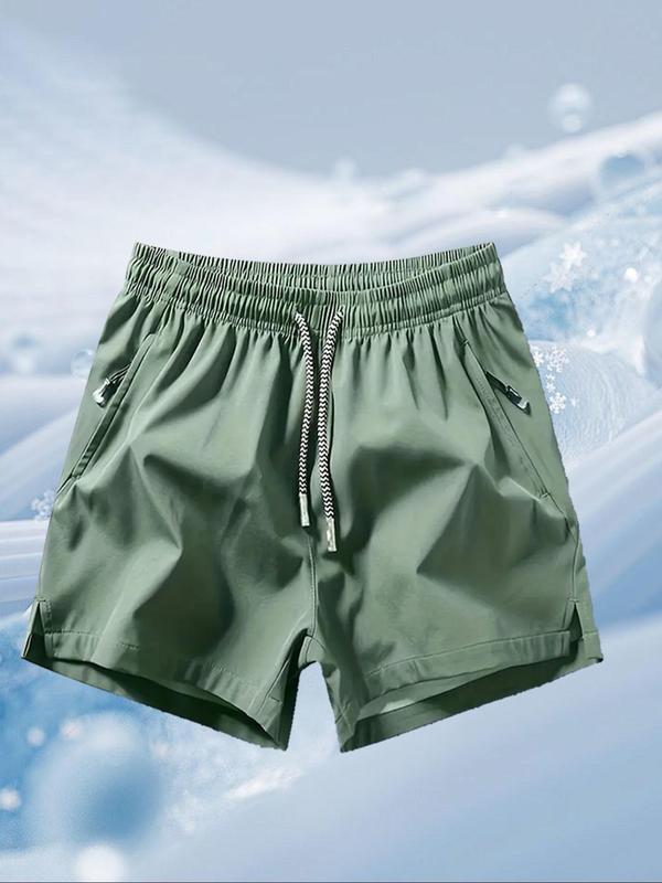 Men's Solid Drawstring Waist Beach Shorts, Quick Drying Zipper Pocket Shorts, Loose Casual Breathable Shorts for Summer, Shorts for Men, Men's Shorts for Beach Vacation