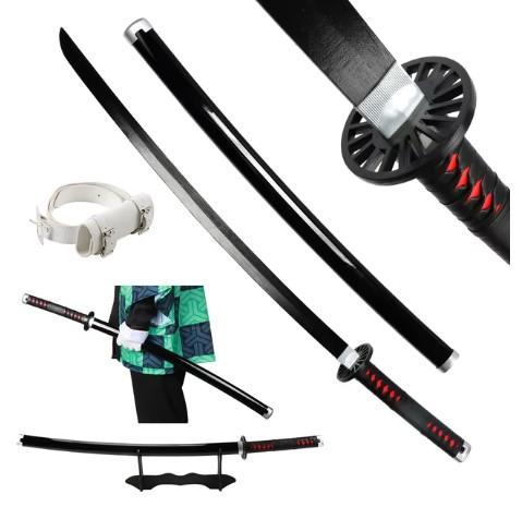 41 inch Demon Slayer Samurai Katana Sword With Belt And Holder Tanjiro Cosplay Props Decoration