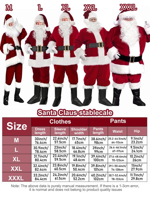 Gardentime Deluxe Santa Claus Costume for Men – 10-Piece Red Velvet Outfit for Christmas, Holiday Party, & Role Play