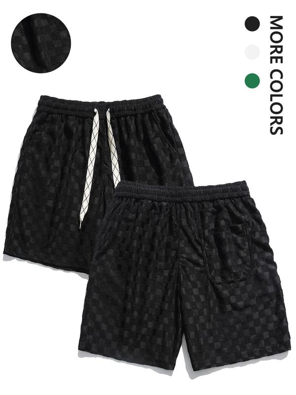 Men's Solid Textured Drawstring Waist Shorts, Loose Casual Pocket Straight Leg Shorts, Summer Outfits 2024, Men's Bottoms for Daily Wear