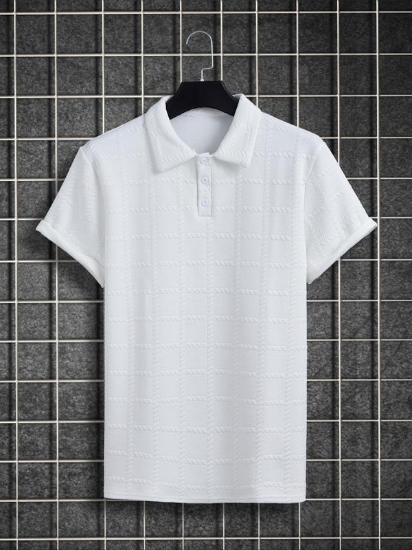 Men's Textured Short Sleeve Polo Shirt, Regular Fit Casual Button Front Top for Summer, Fashion Men's Clothes for Daily Wear