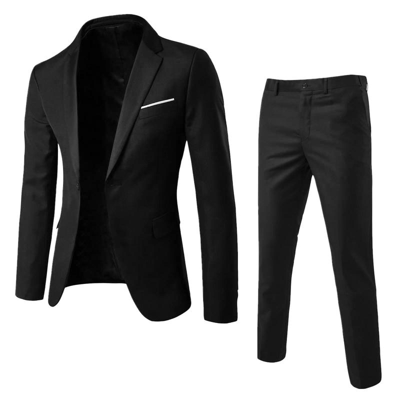 Men's 2 Piece Suit Notched Lapel One Button Slim Fit Dress Jacket Pants Suit Menswear Formal