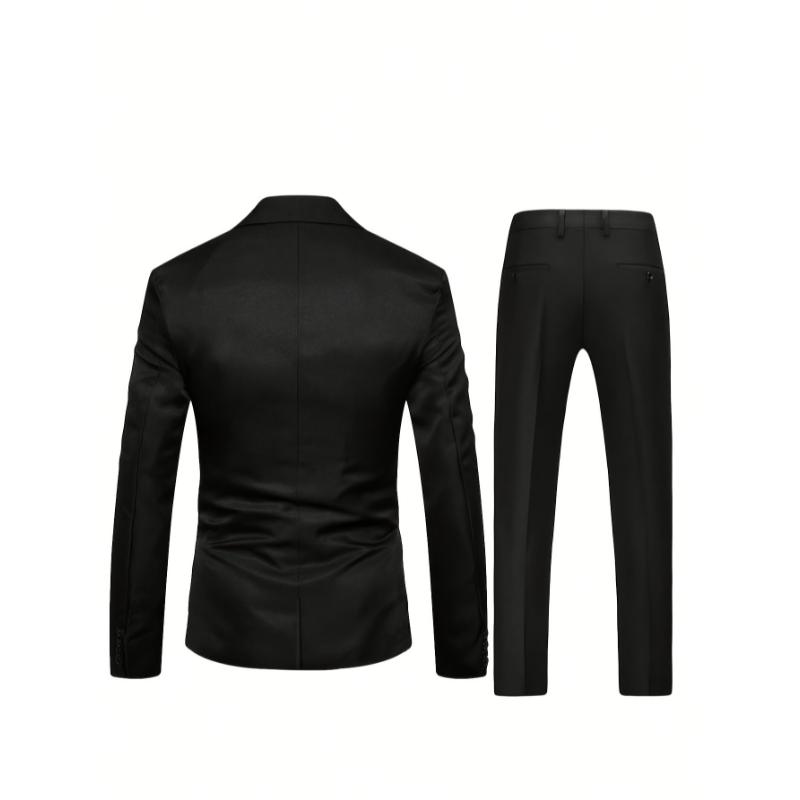 2-pack Set Of Men's Solid Color Business Outfits, Notch Lapel Collar Buttoned Blazer And Pants, Classic And Chic Set For Business, Banquet Wear And Formal Occasions