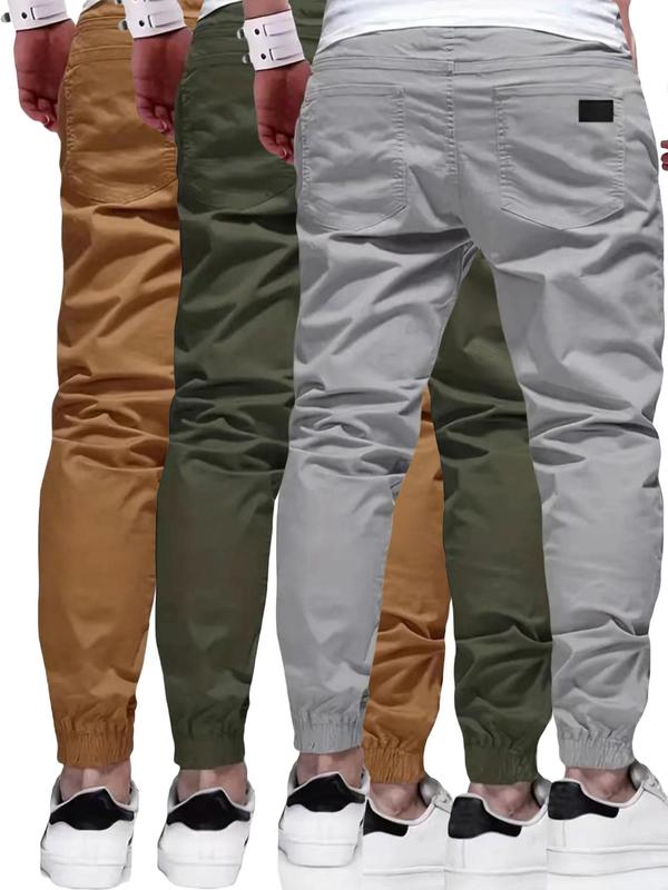 Men's Solid Drawstring Waist Carrot Pants, Casual Loose Multi-Pocket Elastic Waist Trousers for Daily Wear, Fashion Men's Bottoms for All Seasons