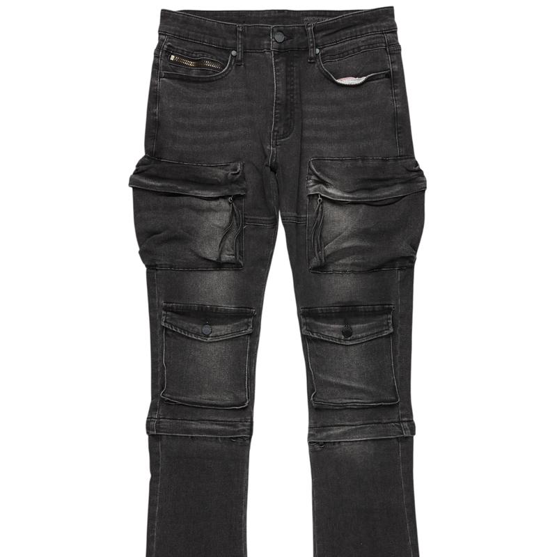 Jan Black Stacked Flare Cargo Jean