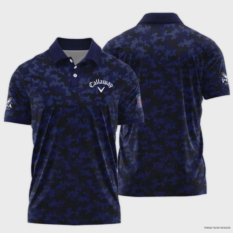 Golf 2024 PGA Championship Callaway Polo Shirt Blue Camouflage Pattern Sport All Over Print Polo Shirt For Men