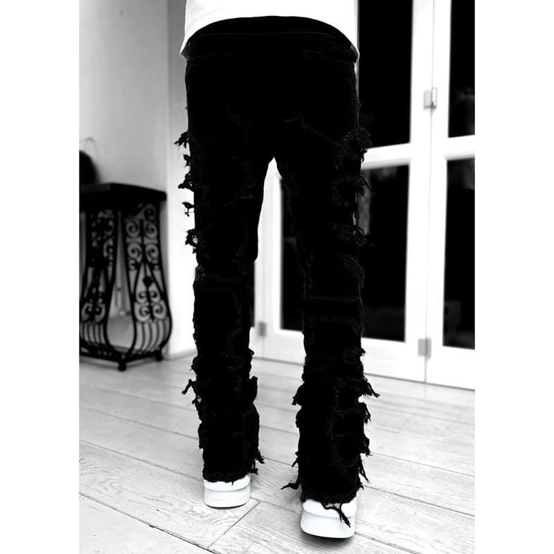 Stacked Men Skinny Ripped Slim Fit Denim Pants Y2K Goth Harajuku Emo Trouser