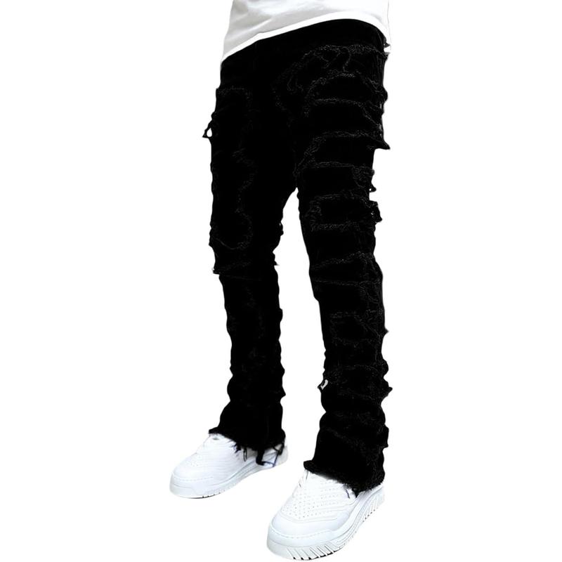 Stacked Men Skinny Ripped Slim Fit Denim Pants Y2K Goth Harajuku Emo Trouser