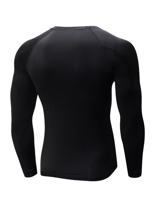 Men's Solid Top Stitching  Raglan Sleeve Thermal Underwear Top, Quick Drying Compression T-shirt, Sun Protection Base Layer Top for Winter