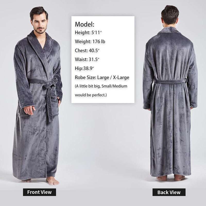 Mens Robes Big and Tall Full Length Plush Fleece Long Robe for Men Bathrobe Shawl Collar Warm Winter House Robes