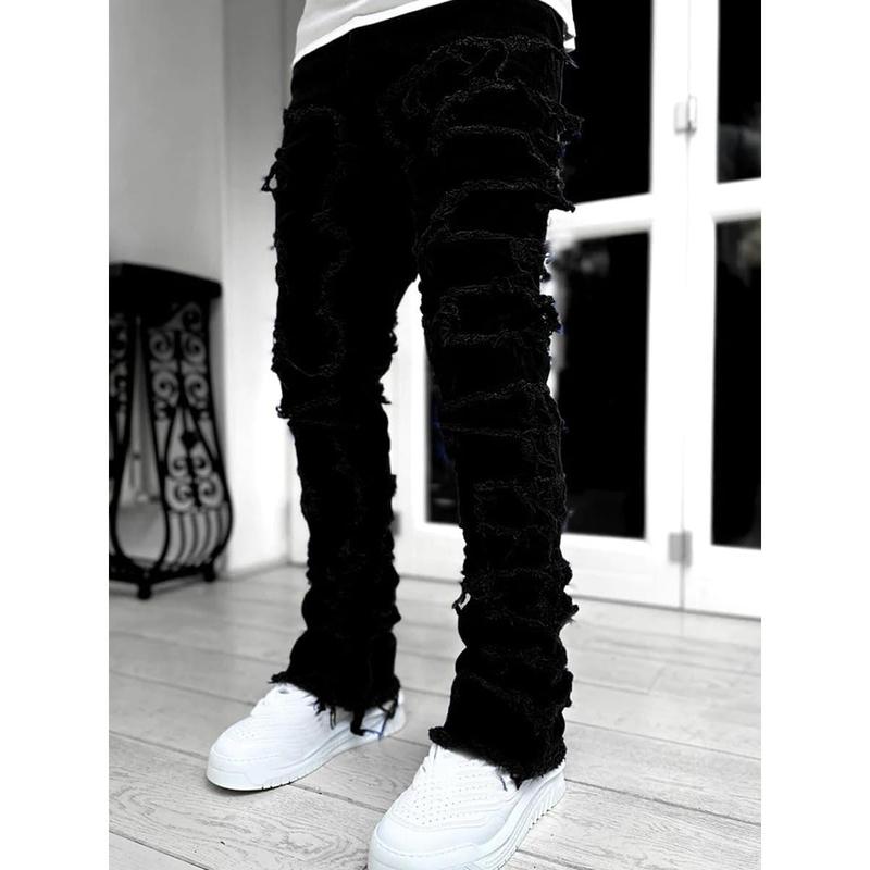 Stacked Men Skinny Ripped Slim Fit Denim Pants Y2K Goth Harajuku Emo Trouser