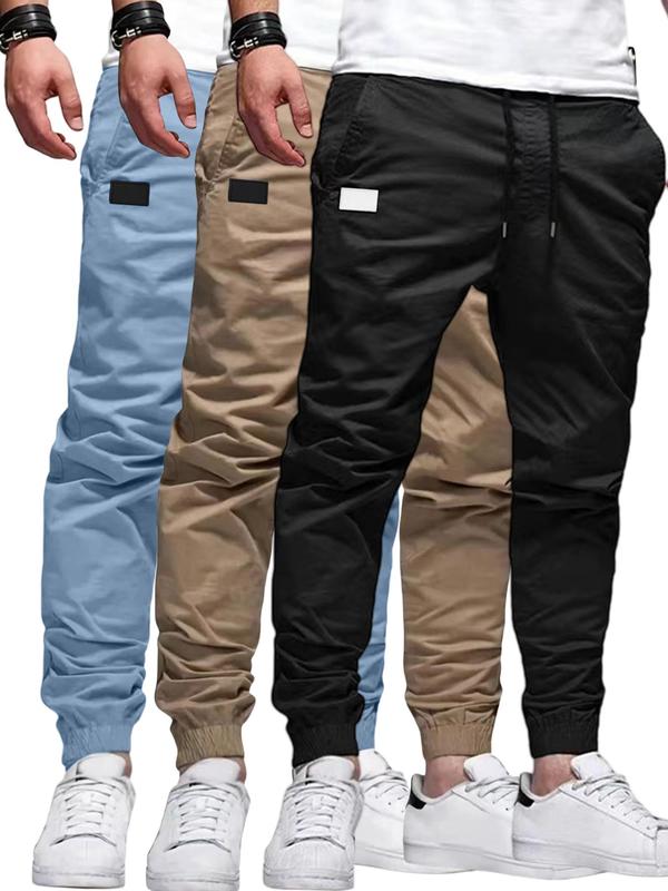 Men's Solid Drawstring Waist Carrot Pants, Casual Loose Multi-Pocket Elastic Waist Trousers for Daily Wear, Fashion Men's Bottoms for All Seasons