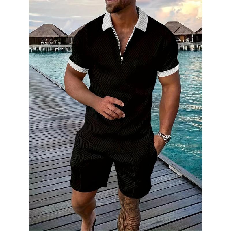 2 counts Outfits For Men, Casual Short Sleeve Lapel Shirt And Drawstring Shorts Set For Summer, Men's Clothing For Vacation Workout Menswear Overalls Suits Underwear Formal Wear Formal Human Tropical