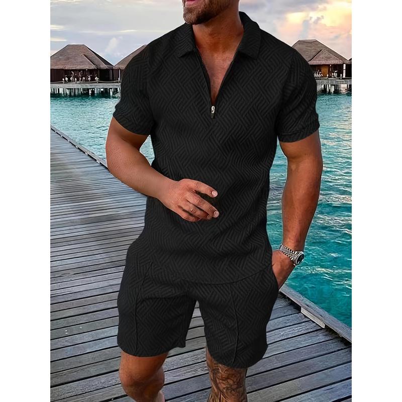 2 counts Outfits For Men, Casual Short Sleeve Lapel Shirt And Drawstring Shorts Set For Summer, Men's Clothing For Vacation Workout Menswear Overalls Suits Underwear Formal Wear Formal Human Tropical