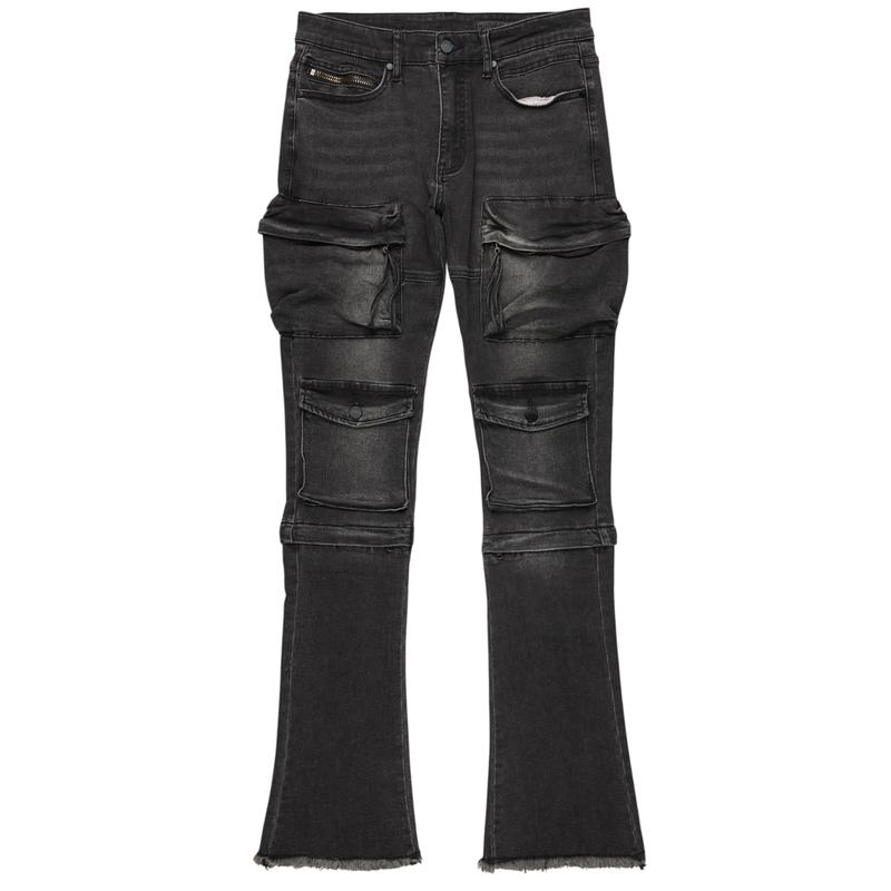 Jan Black Stacked Flare Cargo Jean