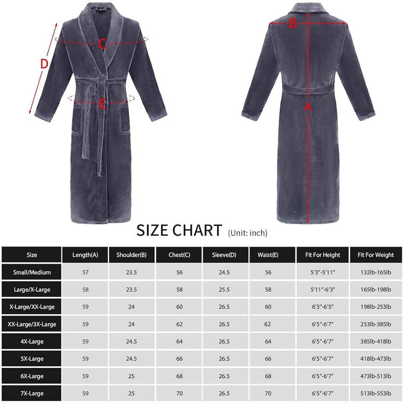 Mens Robes Big and Tall Full Length Plush Fleece Long Robe for Men Bathrobe Shawl Collar Warm Winter House Robes