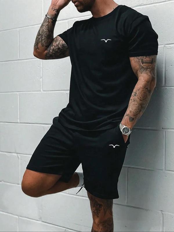 2 Pieces Men's Graphic Tee & Drawstring Waist Shorts, Regular Fit Casual Streetwear Short Sleeve T-shirt & Shorts, Men's Designer Outfits Set, Summer Outfits 2024