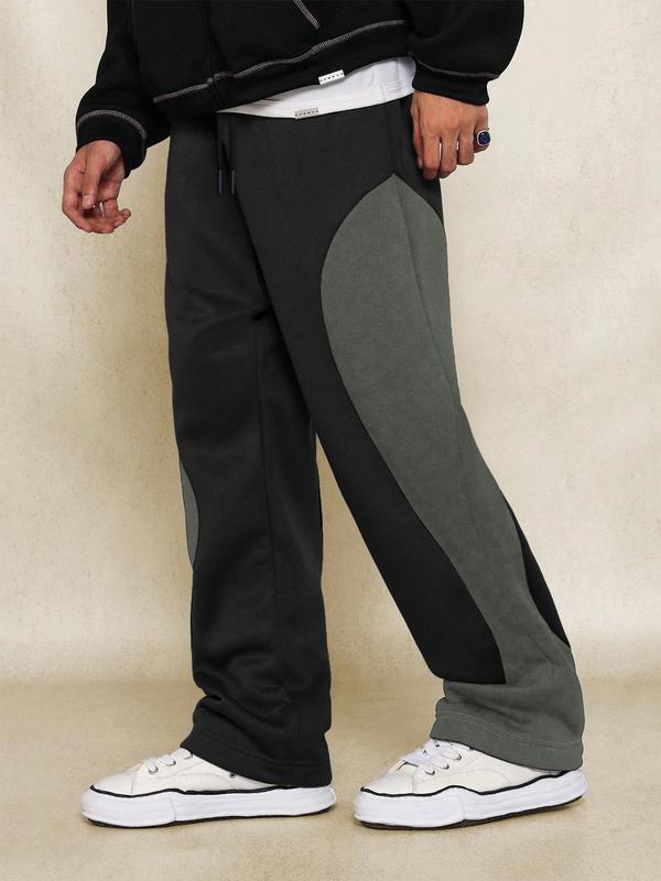 Unisex Men's Colorblock Drawstring Waist Sweatpants, Casual Comfy Regular Fit Pocket Straight Leg Trousers for Daily Wear, Unisex Bottoms for All Seasons