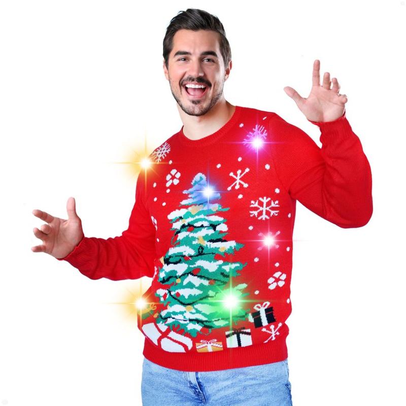 Wadaheck LED Ugly Christmas Sweater - Light Up, Novelty Long Sleeve, Funny Knitted Sweaters for Men Women Festive Menswear