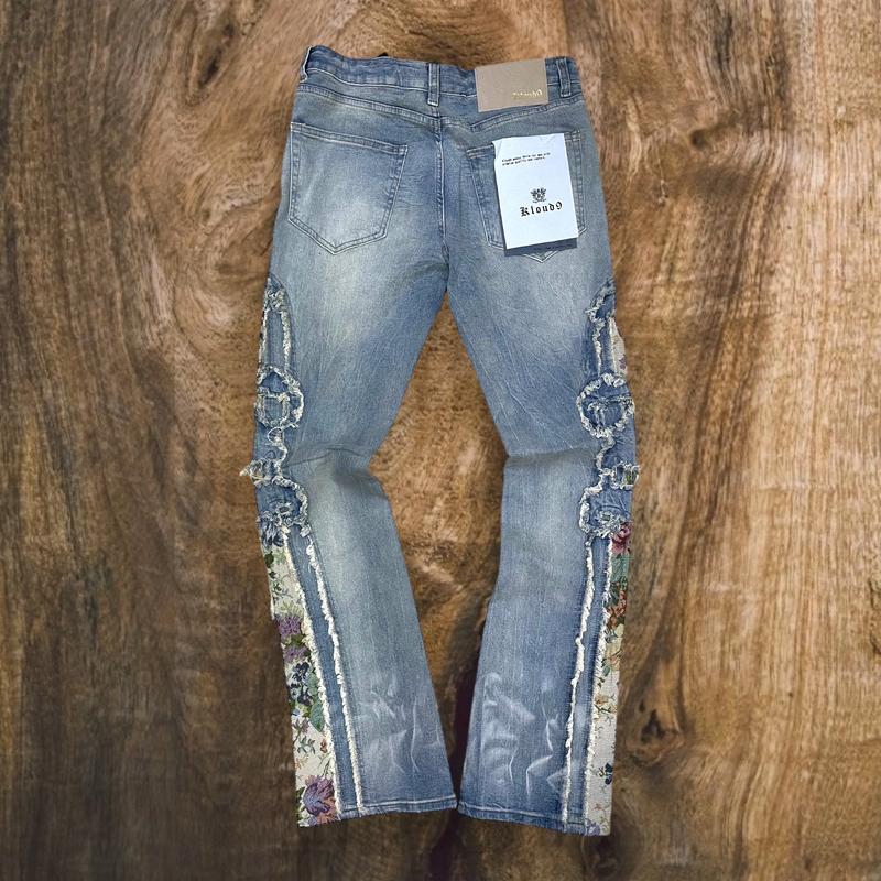 P24241 - Premium Stacked Denim Pants with Tapestry