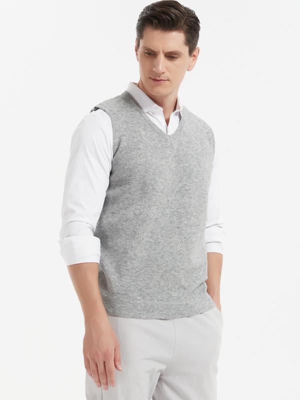 Men's Regular Fit Solid V Neck Sweater Vest, Casual Sleeveless Knit Top for Daily Wear, Knitwear for All Seasons