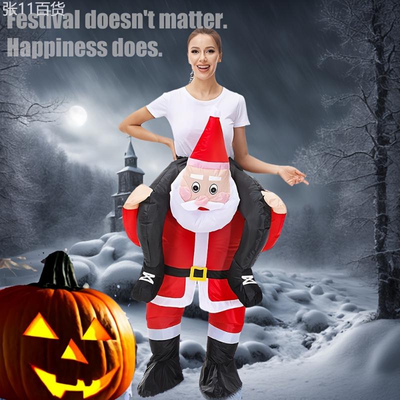 Anime-Inspired Funky Inflatable Santa Claus Carry-On Costume - Polyester Ride-On Suit for Christmas Party & Holiday Celebration Fabric Menswear