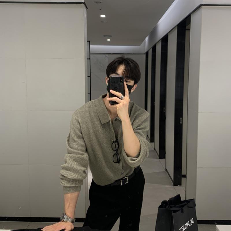 Trendy Dark Green Solid Color Knitwear Loose and Idle Men's Cardigan Sweater Casual Coat Handsome Fashion Trendy Men's Clothing