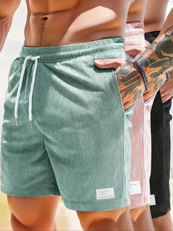 Men's Solid Patched Drawstring Waist Shorts, Casual Regular Fit Pocket Shorts for Summer, Men's Bottoms for Daily Wear