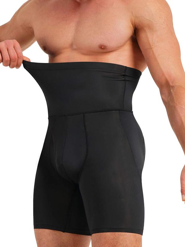 Men's Solid High Waist Shapewear Shorts, Casual Breathable Plain Tummy Control Seamless Shapewear Clothing, Back To School Fall Wear, Mid-thigh Compression Shorts for Men, Menswear Underwear