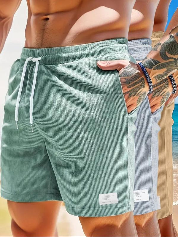 Men's Solid Patched Drawstring Waist Shorts, Casual Regular Fit Pocket Shorts for Summer, Men's Bottoms for Daily Wear