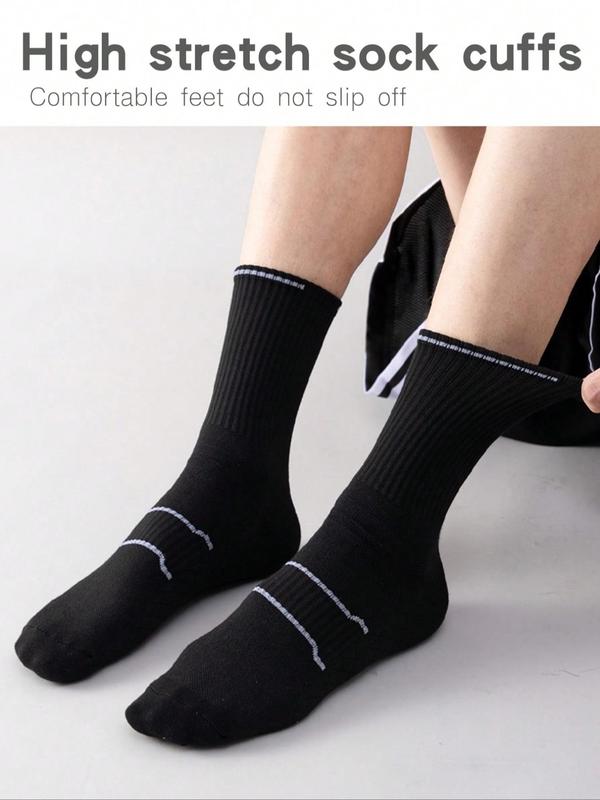 Men's Striped Print Crew Socks, Casual Comfy Breathable Socks for Daily Outdoor Wear, Socks for Men